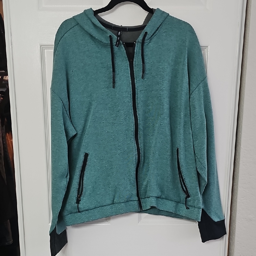 Teal Zip-Up Hoodie with Black Accents